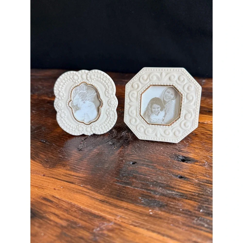 Vintage Lenox Pair Mini Photo Frames, Porcelain Photo Frames set of 2